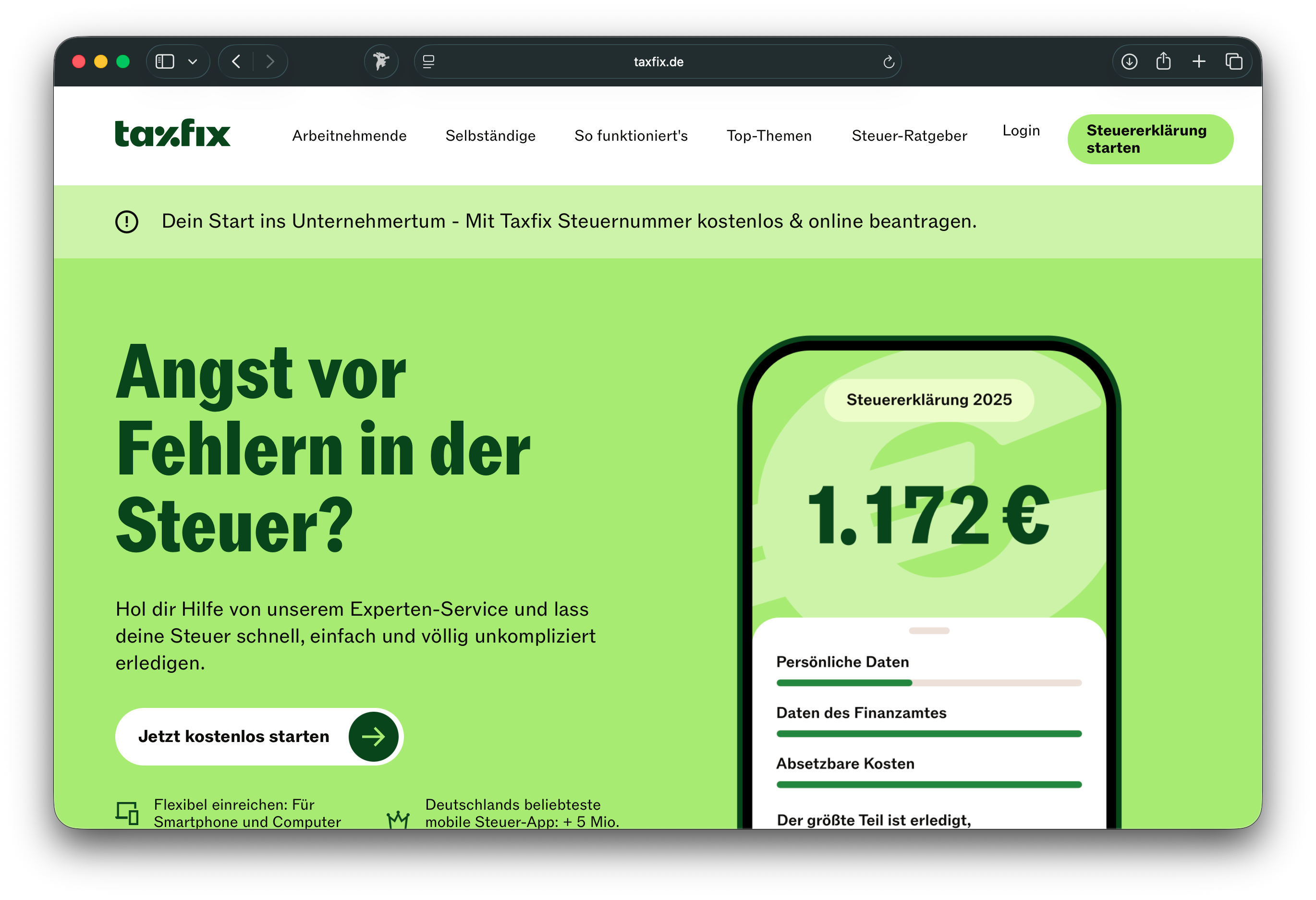 Screenshot von Taxfix