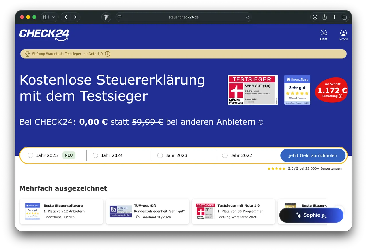 Screenshot von CHECK24 Steuer