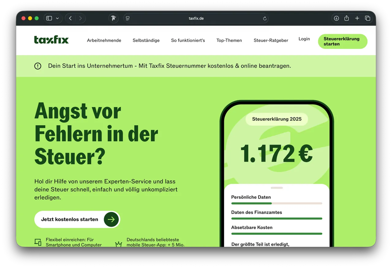 Screenshot von Taxfix
